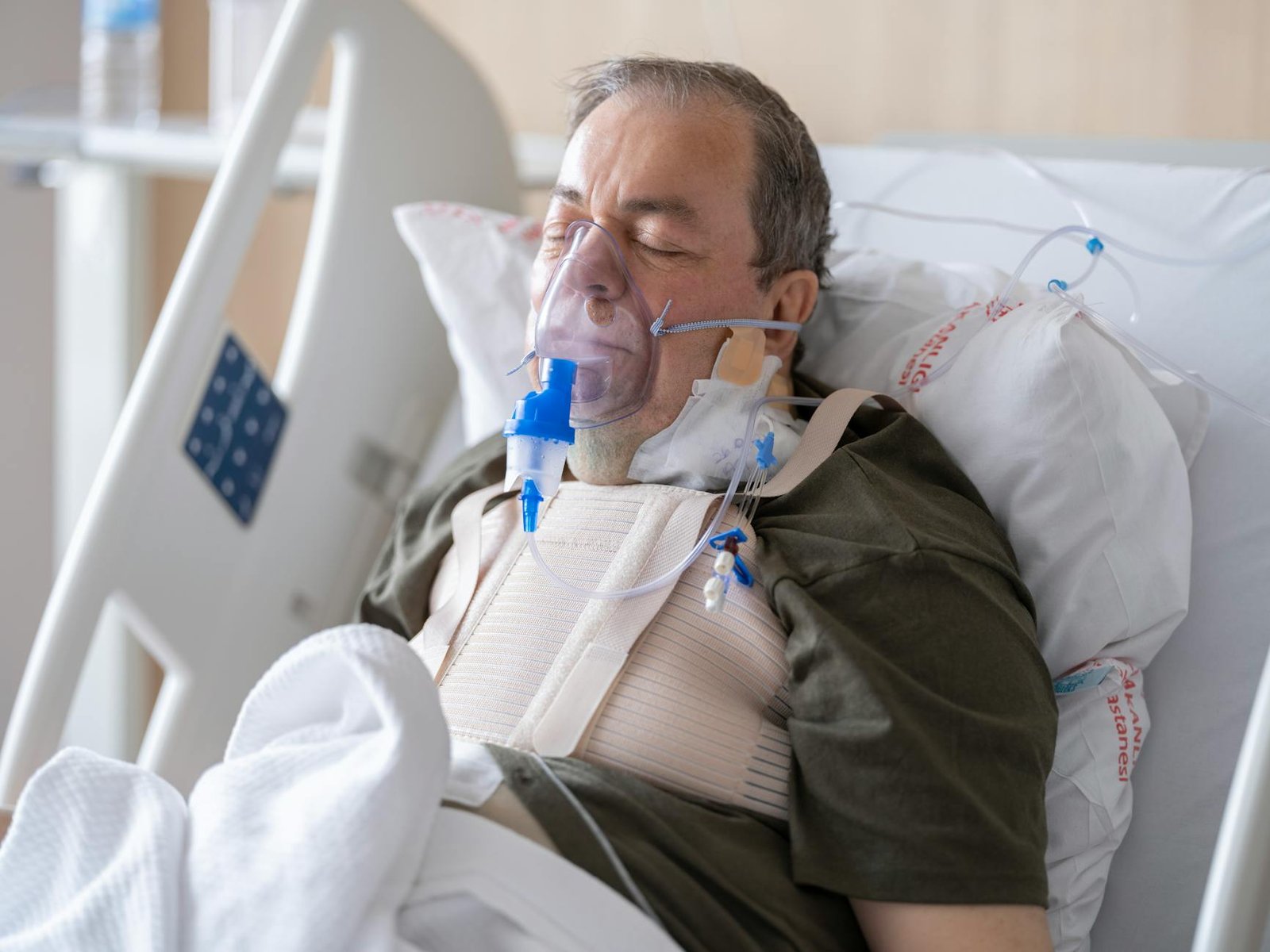 a patient in intensive care after heart surgery