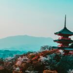 red and black temple surrounded by trees photo